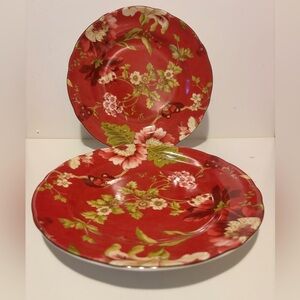 Floral Red Salad Plates. Set of 2